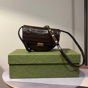 Wandler Brown Croc-Embossed Crossbody Bag